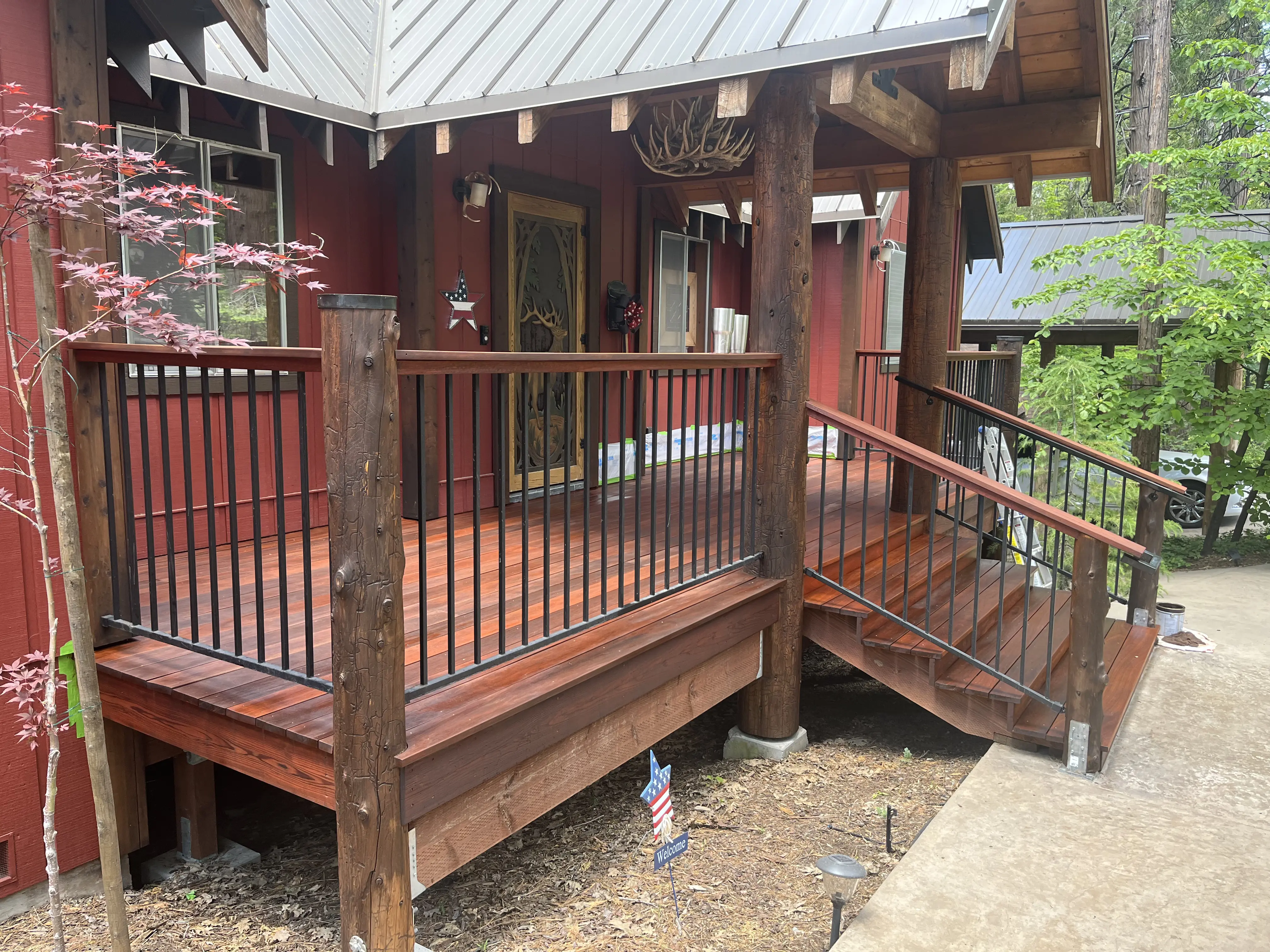 Hardwood deck with covered porch